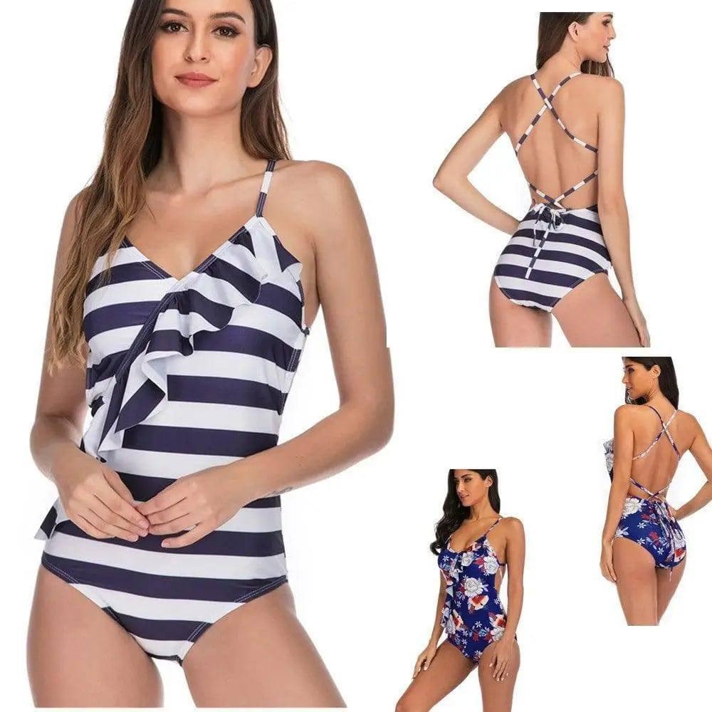 Striped one-piece bikini-1