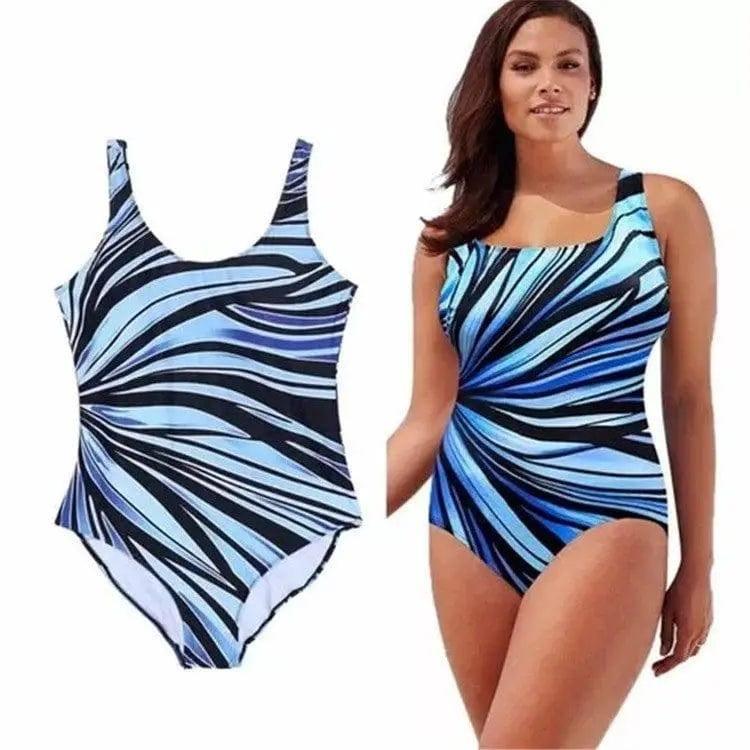 Striped printed fatted one-piece bikini-Blue-3