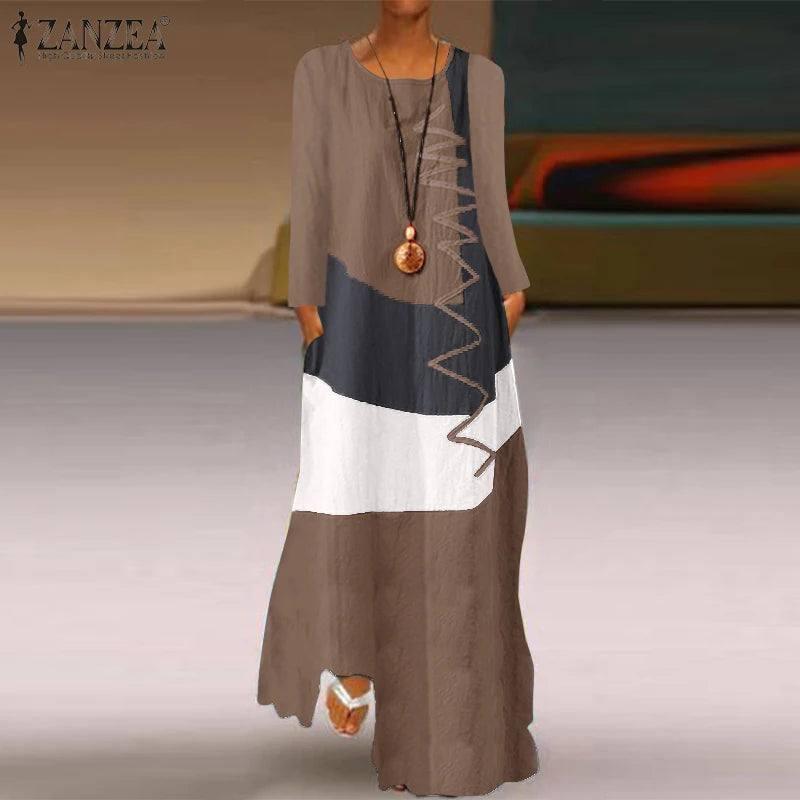 Stylish Maxi Dress Trends: Boho & Chic Fashion-B Khaki LongSleeve-3