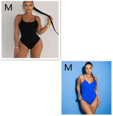 Summer Bikini Backless String Large Size Sexy Solid Color-Black Blue round collar-14