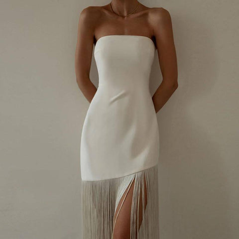 Summer Chic: New Tassel Sexy Strapless Split Dress for Women-3