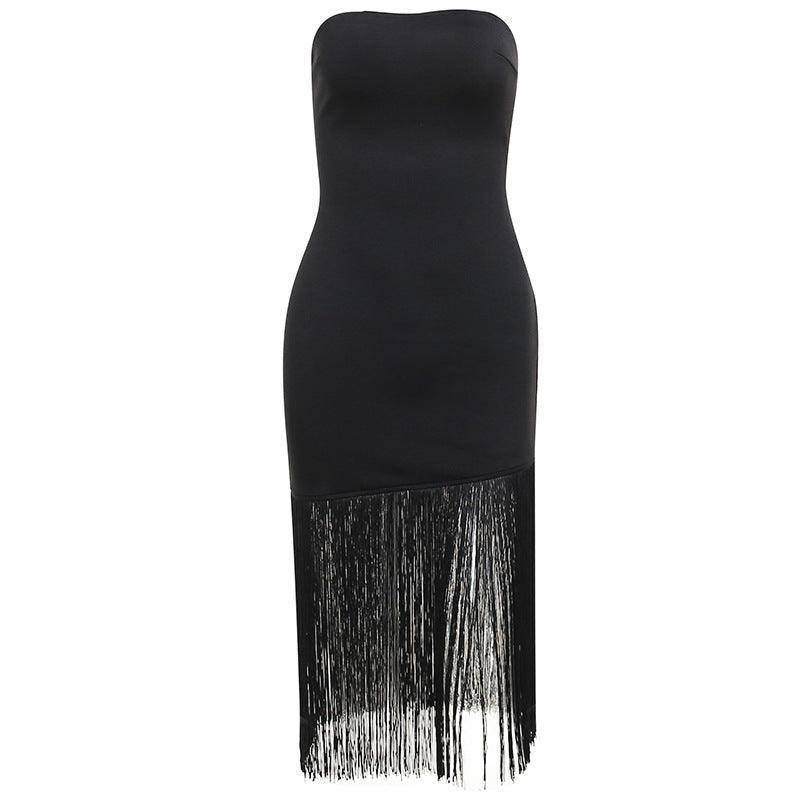 Summer Chic: New Tassel Sexy Strapless Split Dress for Women-6