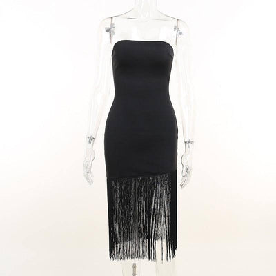 Summer Chic: New Tassel Strapless Split Dress for Women-Black-7