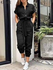 Summer Fashion OL Work Jumpsuit Vintage Cargo Rompers Woman-S-1