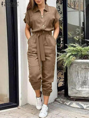 Summer Fashion OL Work Jumpsuit Vintage Cargo Rompers Woman-S-3