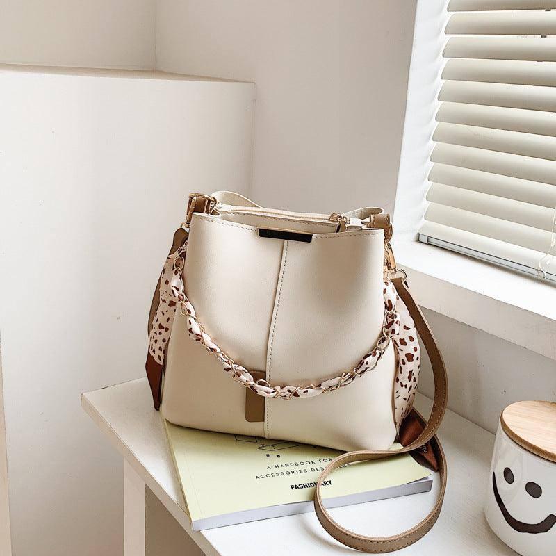 Summer Fashion Shoulder Bag Casual Women Crossbody Bags-White With Brown-5