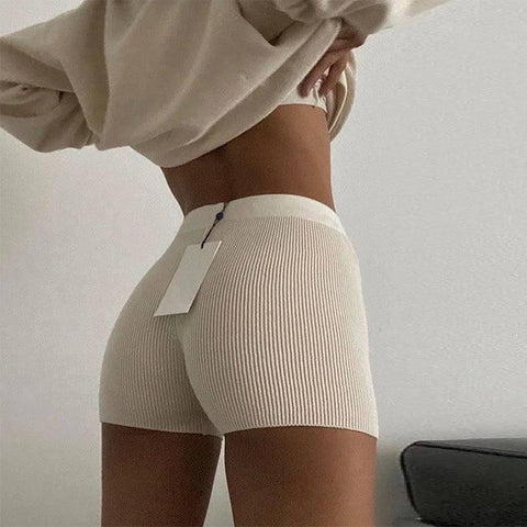 Summer Knit Shorts Cotton-White-4