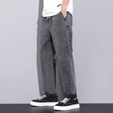 Summer Loose Wide Leg Jeans Pants Men Fashion Drawstring-Resistance To 030 Gray-7