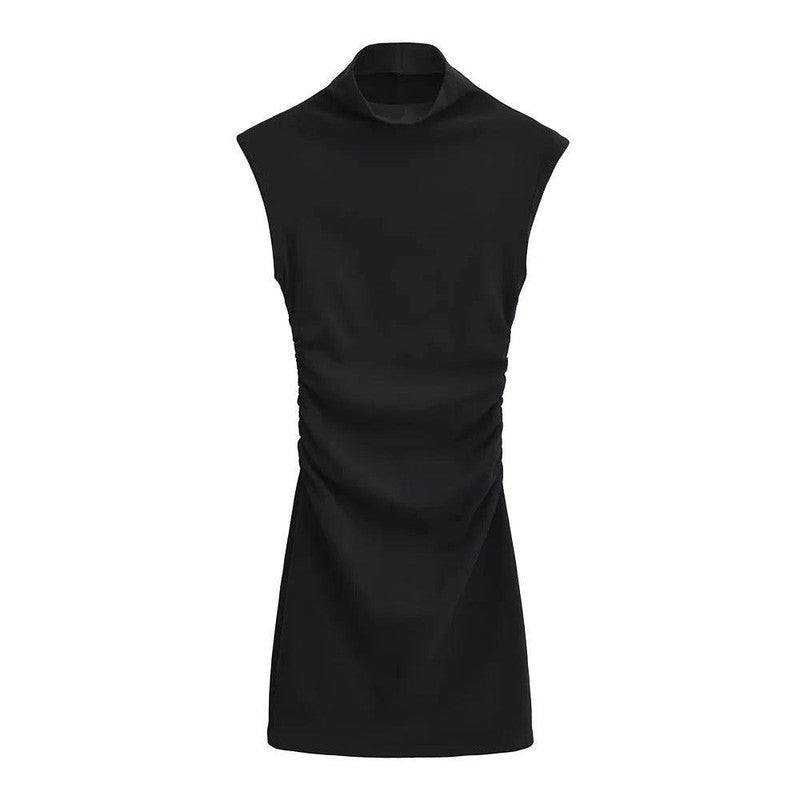 Summer New Slim Sleeveless Tight Half Turtleneck Dress Women-5