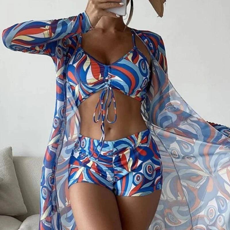 Summer Print Swimsuits Tankini Sets Female Swimwear Push Up-A23041303F-11