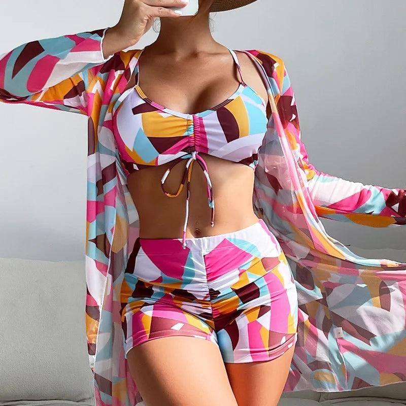 Summer Print Swimsuits Tankini Sets Female Swimwear Push Up-A23041303A-12