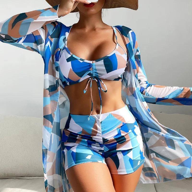 Summer Print Swimsuits Tankini Sets Female Swimwear Push Up-5