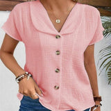 Summer Solid Color Fashion Short-sleeved Cardigan Button-1