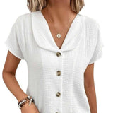 Summer Solid Color Fashion Short-sleeved Cardigan Button-5