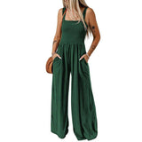 Summer Square Neck High Waist Jumpsuit Women's Backless-Green-5