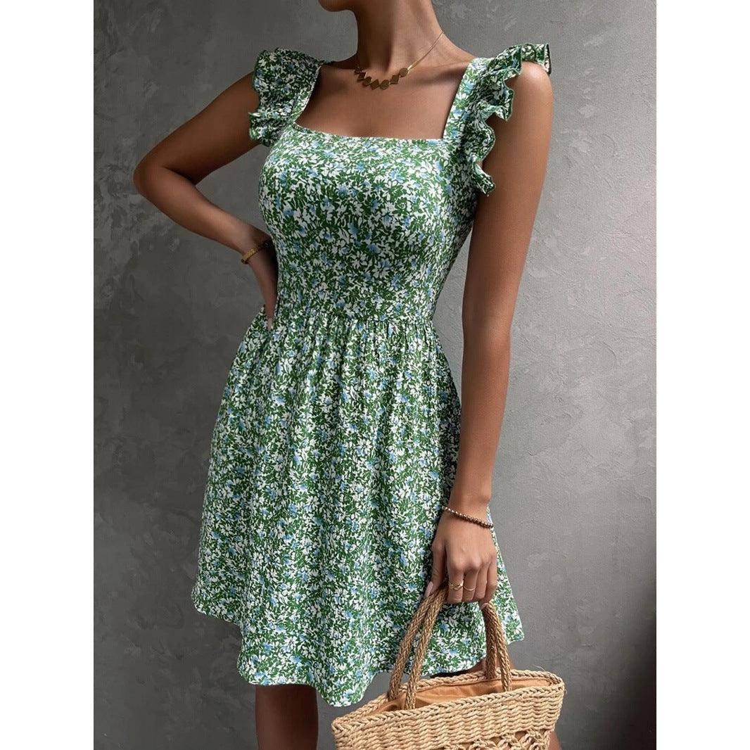 Summer Square-neck Ruffled Sleeveless Dress With Bow-tie-5