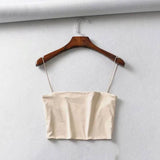 Summer Women's Crop Top Elastic Cotton Camis sleeveless-Beige-7