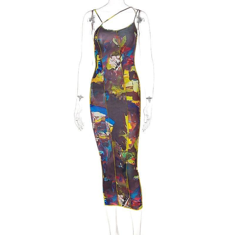 Summer Women's Sling Print Halter Dress-2
