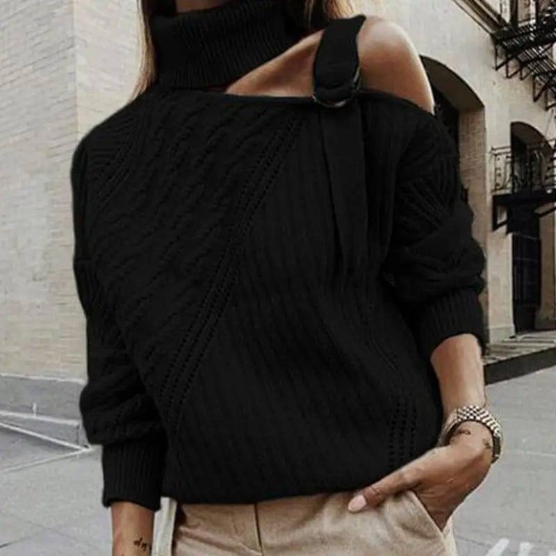 Sweater autumn and winter solid color sweater-Black-5