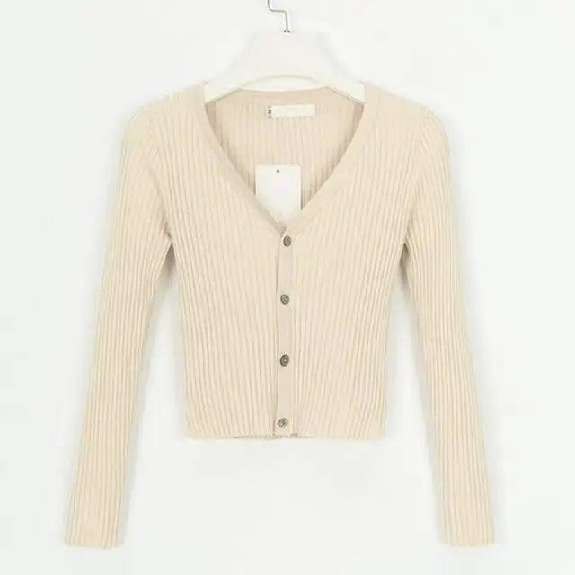 sweater cardigan women Slim sweaters-Khaki-13