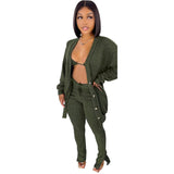 Sweater Coat Underwear Pocket 3-piece Set Suit-Olive Green-8