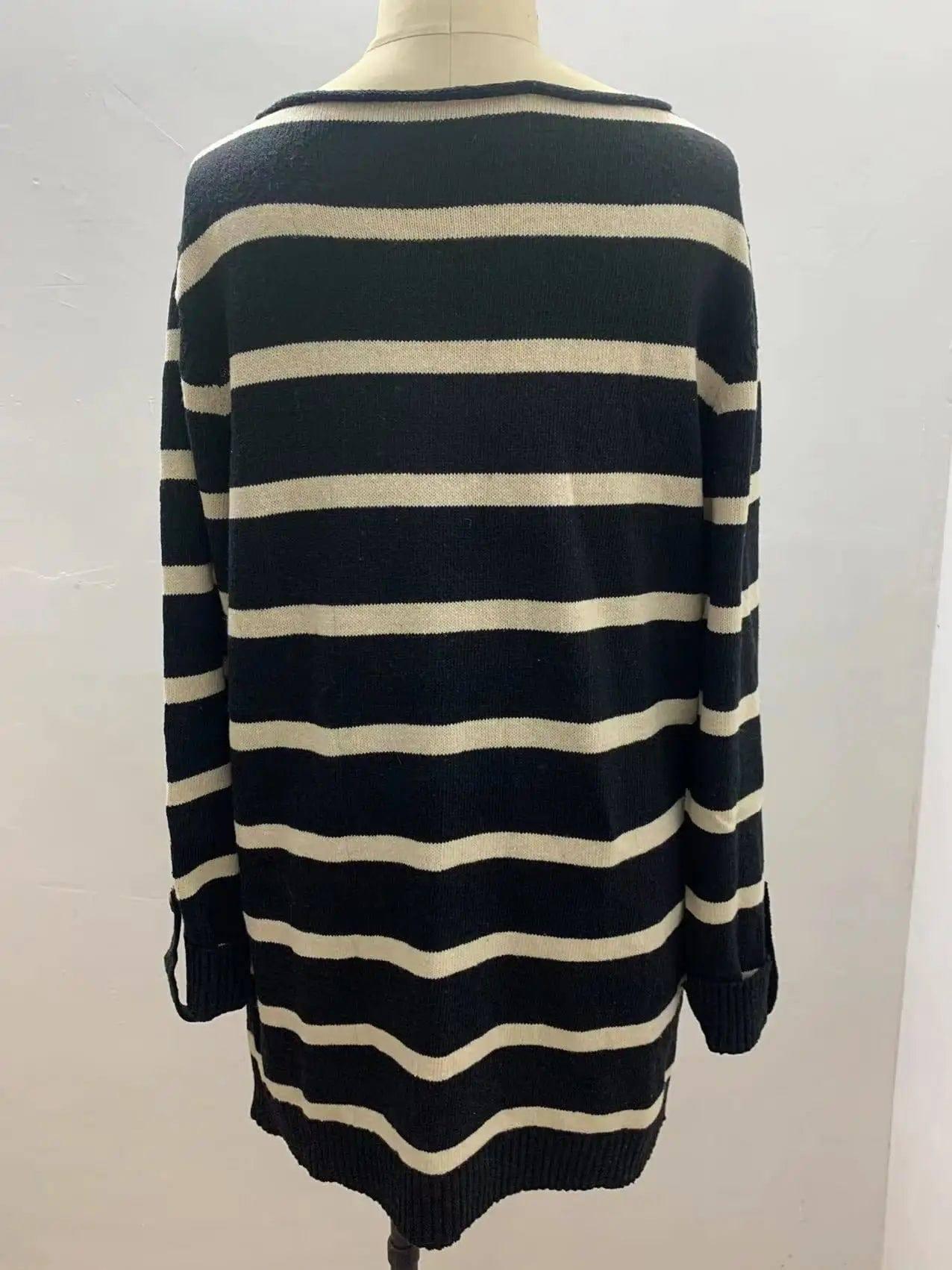 Sweater Contrast Stripe Pullover Crewneck Sweater-4