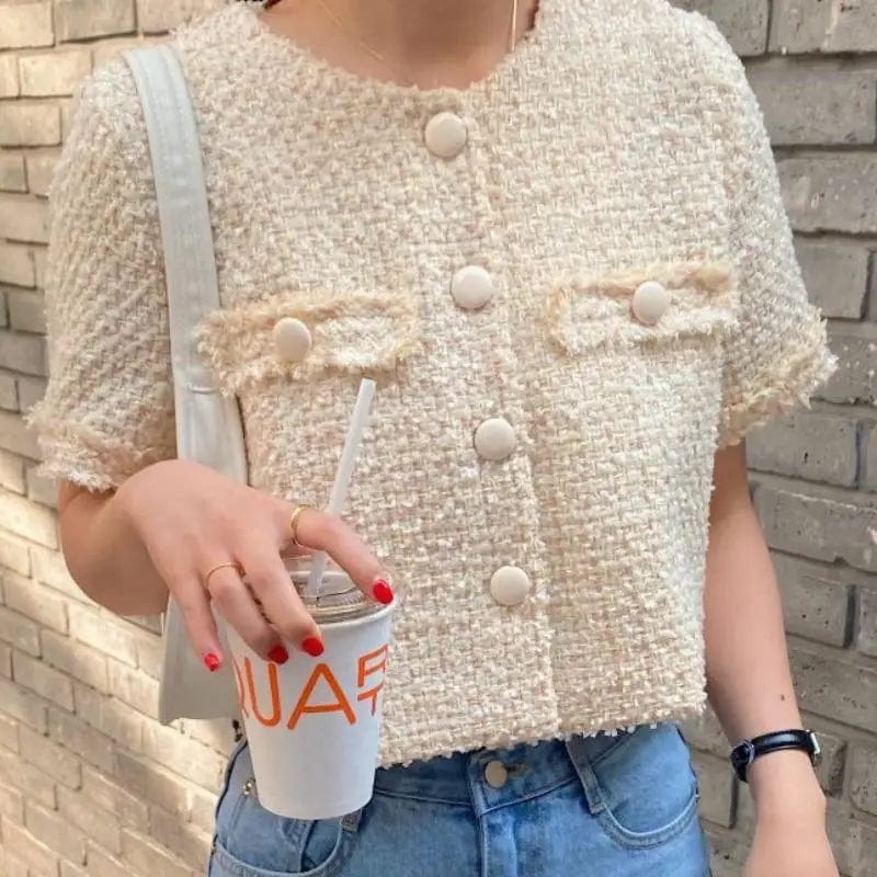 LOVEMI Sweaters Apricot / One size Lovemi -  Light Cooked Style Casual All-match Short-sleeved Jacket