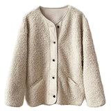 LOVEMI  Sweaters Beige / M Lovemi -  Short Lamb Hair Loose All-match Stitching Fur Short Coat