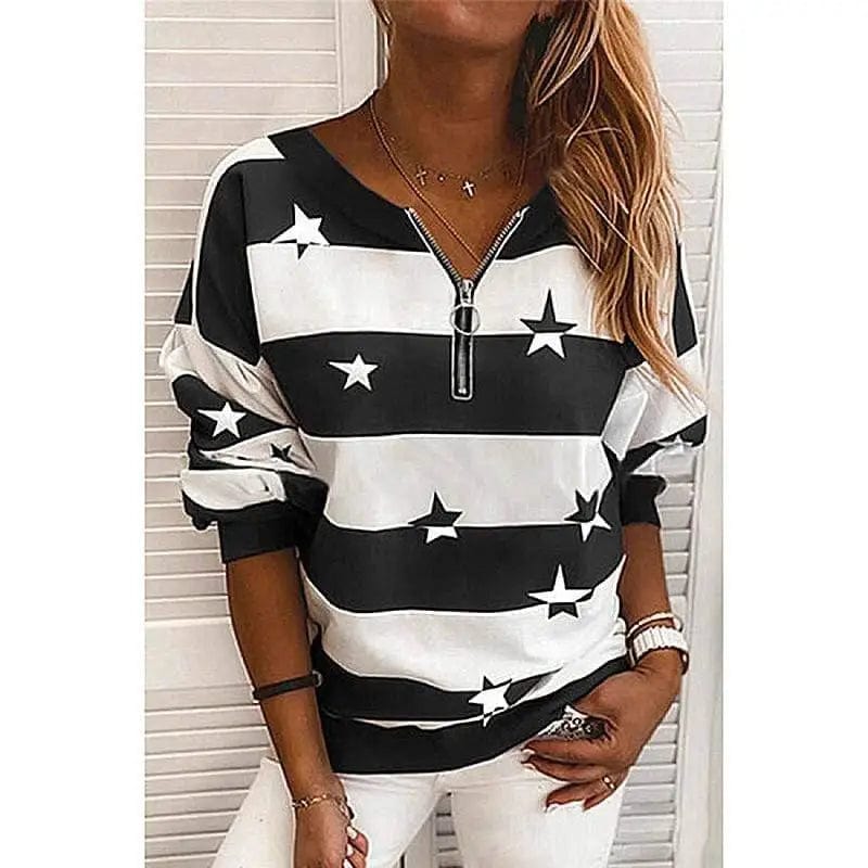 LOVEMI  Sweaters Black / 2XL Lovemi -  Striped Printed Long-Sleeved Zipper Loose Casual Sweater