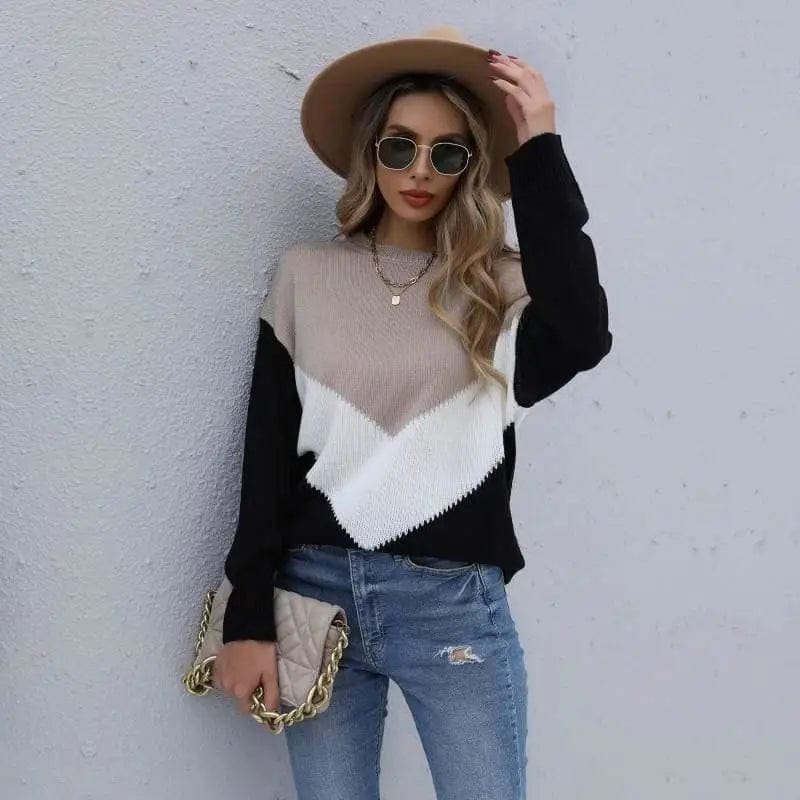 LOVEMI  Sweaters black and white / S Lovemi -  Round Neck Long-Sleeved Knitted Bottoming Sweater