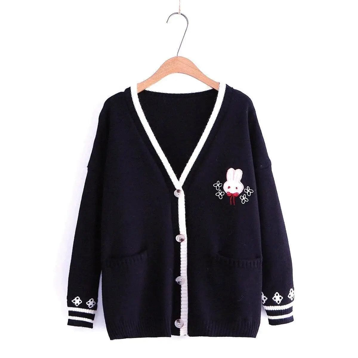 LOVEMI Sweaters Black Lovemi -  Loose solid color rabbit cardigan