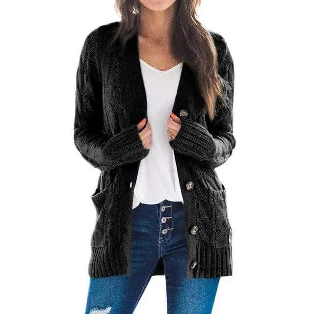 LOVEMI  Sweaters Black / M Lovemi -  Single breasted long sleeve wool jacket