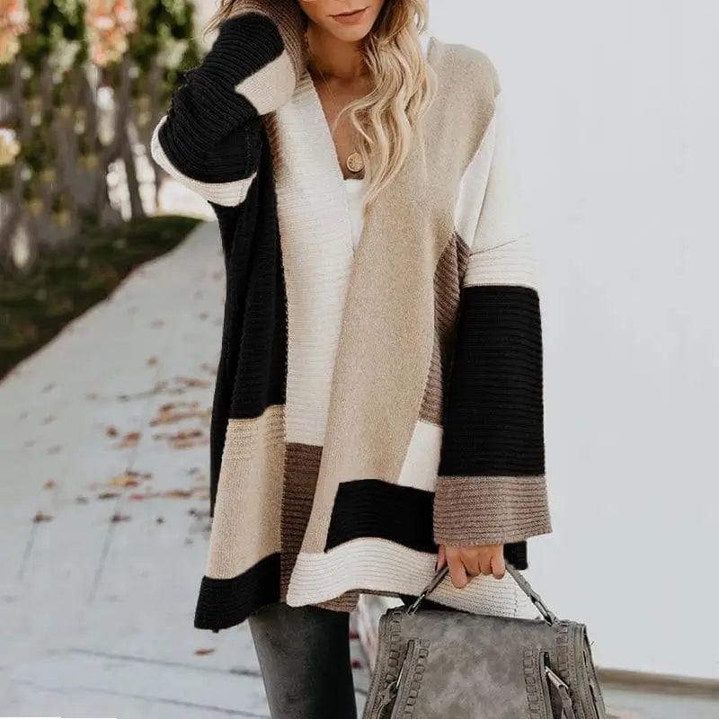 LOVEMI Sweaters Black / M Lovemi -  Splicing multi - color cardigan knitwear
