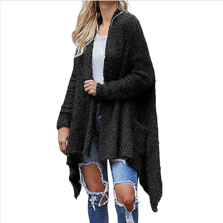 LOVEMI  Sweaters Black / S Lovemi -  New Mid Length Cardigan Thick Plush Women's Solid Color Long
