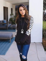 LOVEMI Sweaters Black / S Lovemi -  Printed Long Sleeved Loose Plus Size Blouse