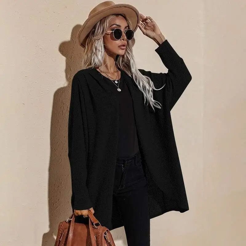 LOVEMI Sweaters Black / S Lovemi -  Sweater Solid Color Mid-length Long-sleeved Sweater Coat