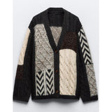 LOVEMI  Sweaters Black / S Lovemi -  Women's Fashion Casual V-neck Color Matching Knitted Sweater Coat