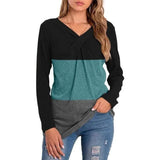 LOVEMI Sweaters Black / S Lovemi -  Women's New V-neck Long-sleeved Stitching T-shirt Top