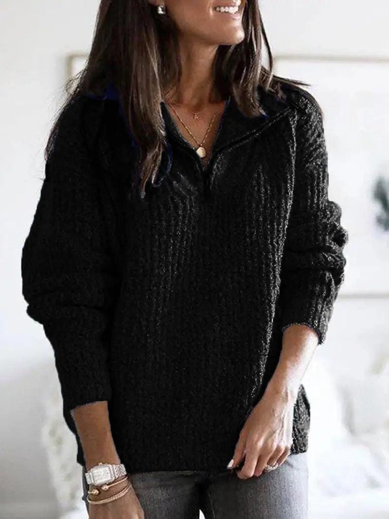 LOVEMI  Sweaters Black / XXL Lovemi -  Zip pullover long sleeve sweater sweater coat