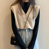 LOVEMI Sweaters BlackUndershirt / One size Lovemi -  V-neck winter wear short sleeveless sweater knitted vest