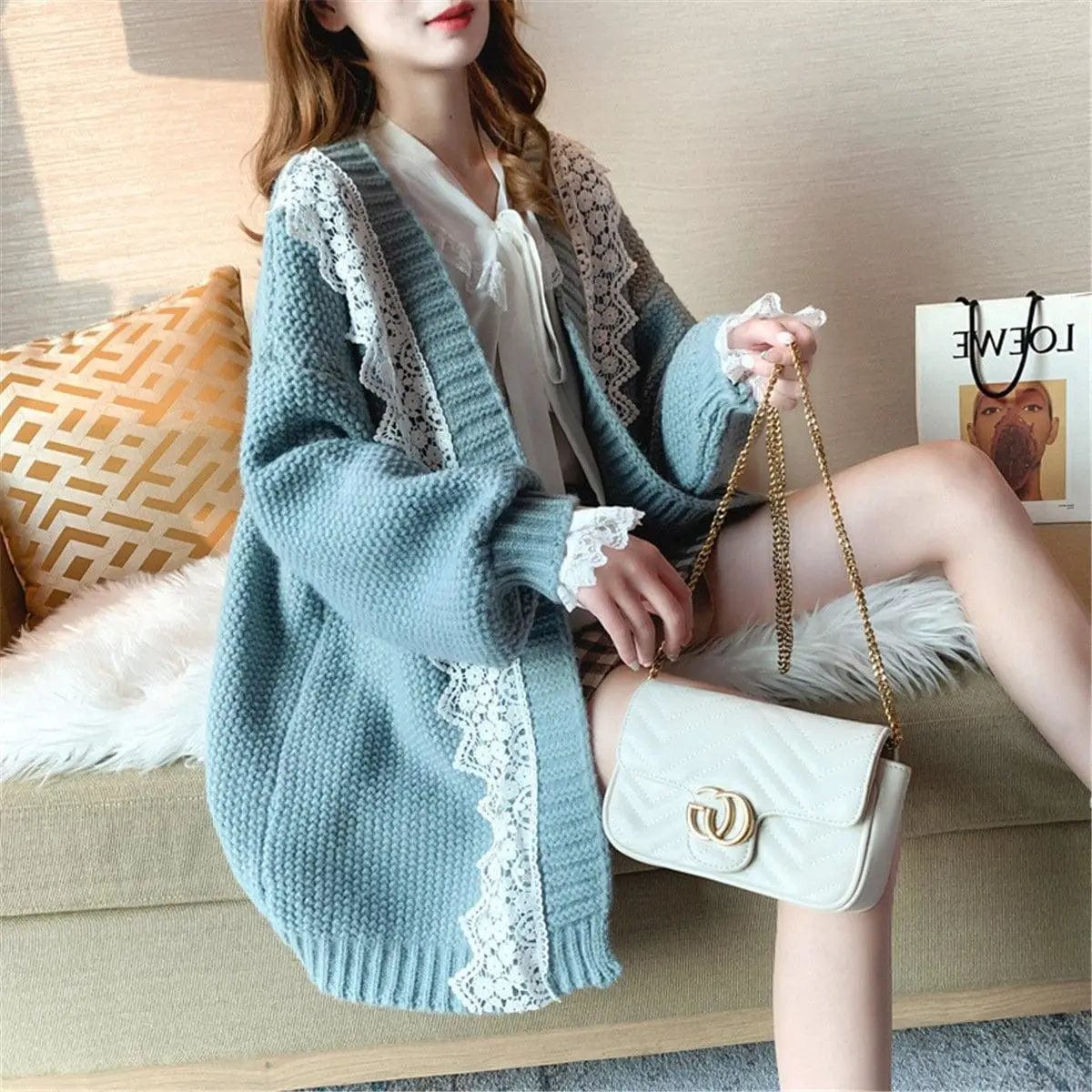 LOVEMI Sweaters Blue / One size Lovemi -  Women's Loose Coat Korean Is Very Fairy Lazy Style Knitted