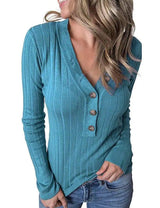 LOVEMI Sweaters Blue / S Lovemi -  Fashion Temperament V-neck Pullover Solid Color Long-sleeved