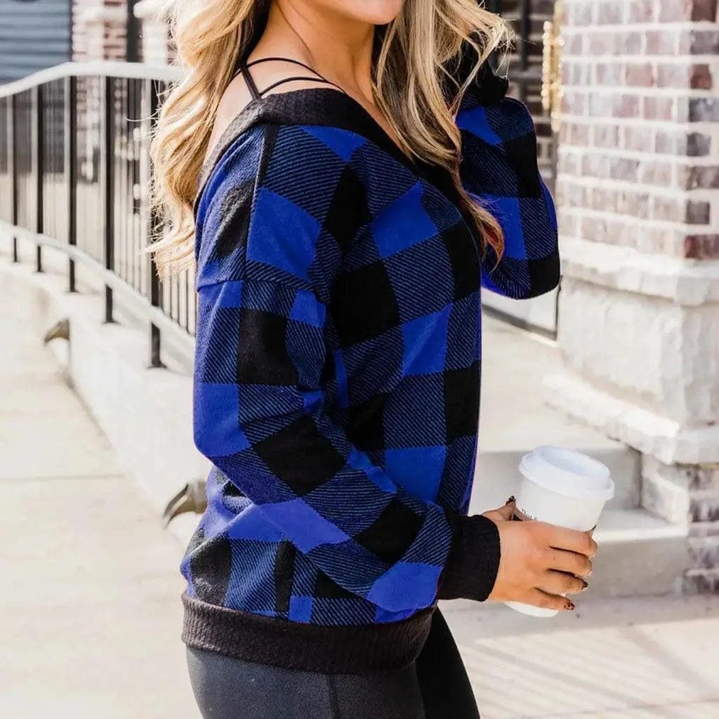 LOVEMI Sweaters Blue / S Lovemi -  Long-sleeved V-neck Pullover Bottoming Loose-fitting Plaid