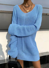 LOVEMI  Sweaters Blue / S Lovemi -  V-neck Sweater Loose Sweater Women's Knit Sweater