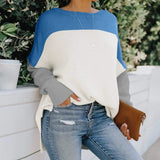 LOVEMI Sweaters Blue / S Lovemi -  Women's Sweaters Off-shoulder Contrast Color Loose