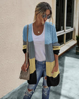 LOVEMI Sweaters Blue yellow / M Lovemi -  Knit long cardigan contrast color coat