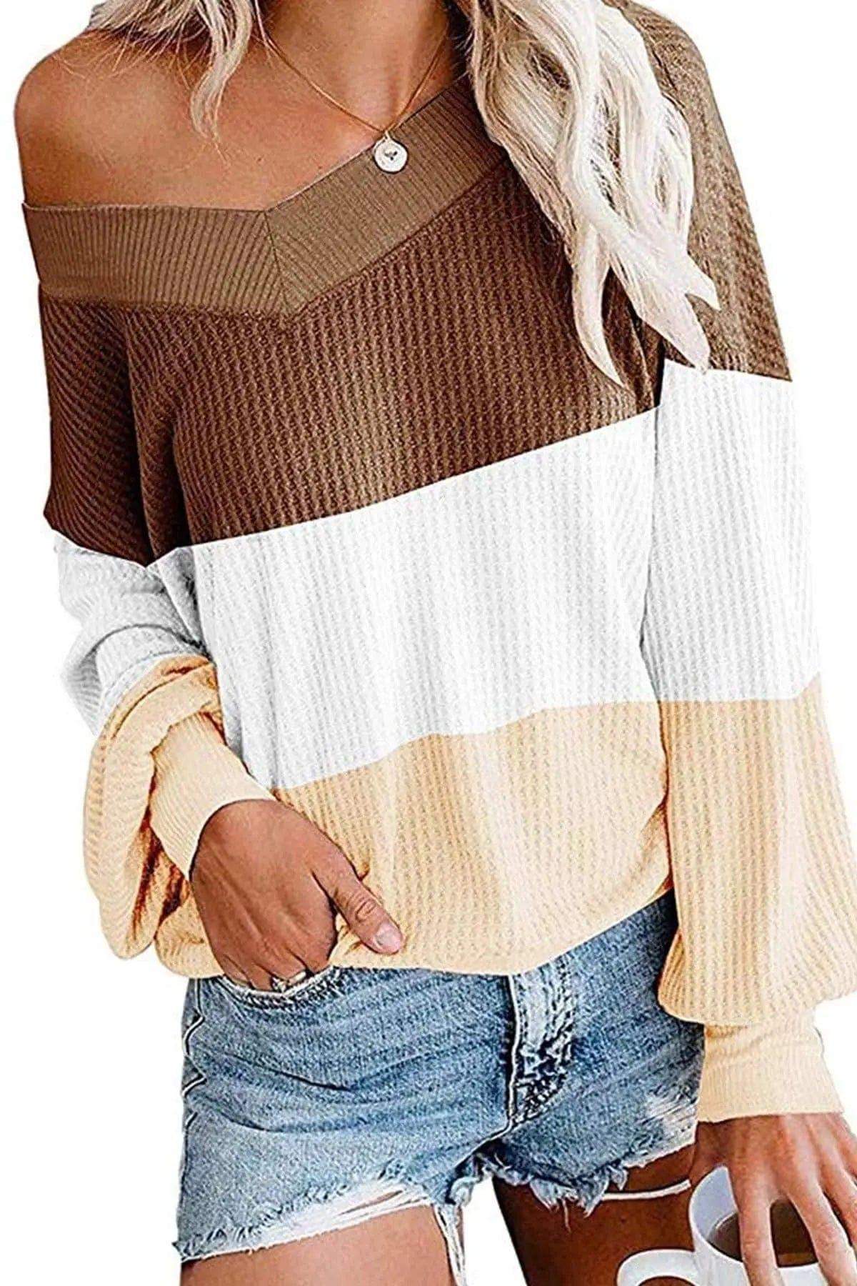LOVEMI Sweaters Brown / 2XL Lovemi -  V-neck bat sleeve sweater