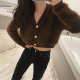 LOVEMI Sweaters Brown / One size Lovemi -  v-neck mink fleece top
