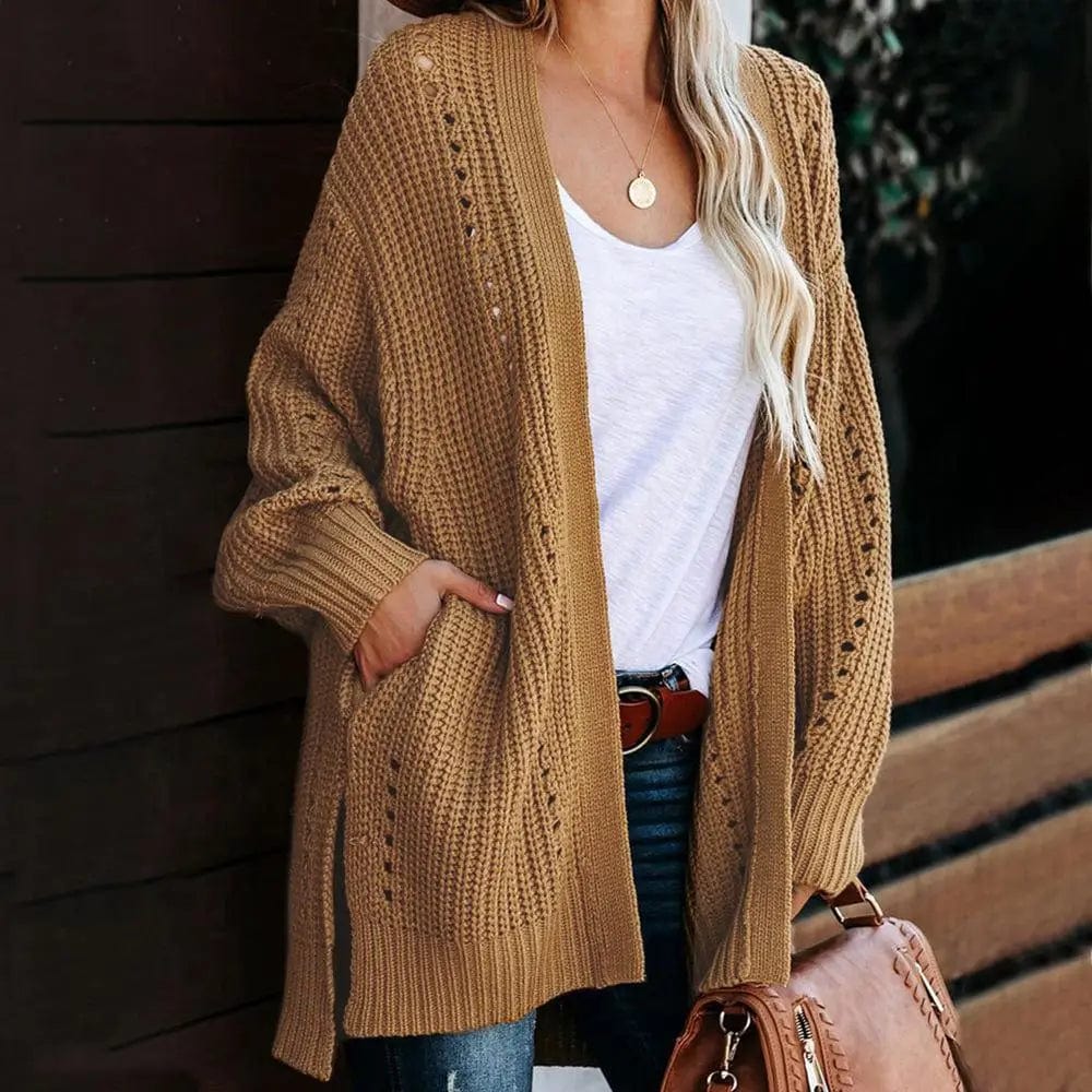 LOVEMI Sweaters Brown / S Lovemi -  Solid Color Mid-length Knitted Coat Cardigan Long Sleeves