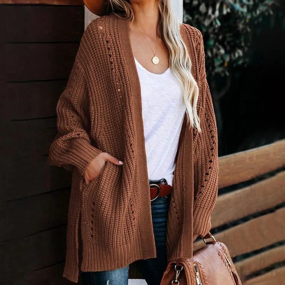 LOVEMI Sweaters Dark brown / S Lovemi -  Solid Color Mid-length Knitted Coat Cardigan Long Sleeves